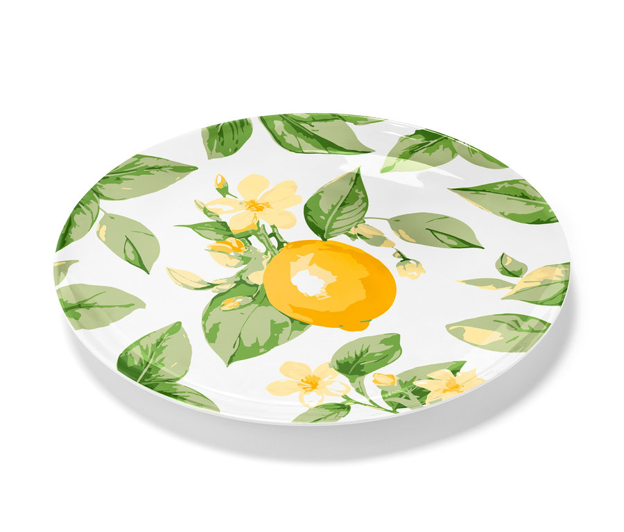 Limon, çiçek ve yaprak desenli servis tabağı.