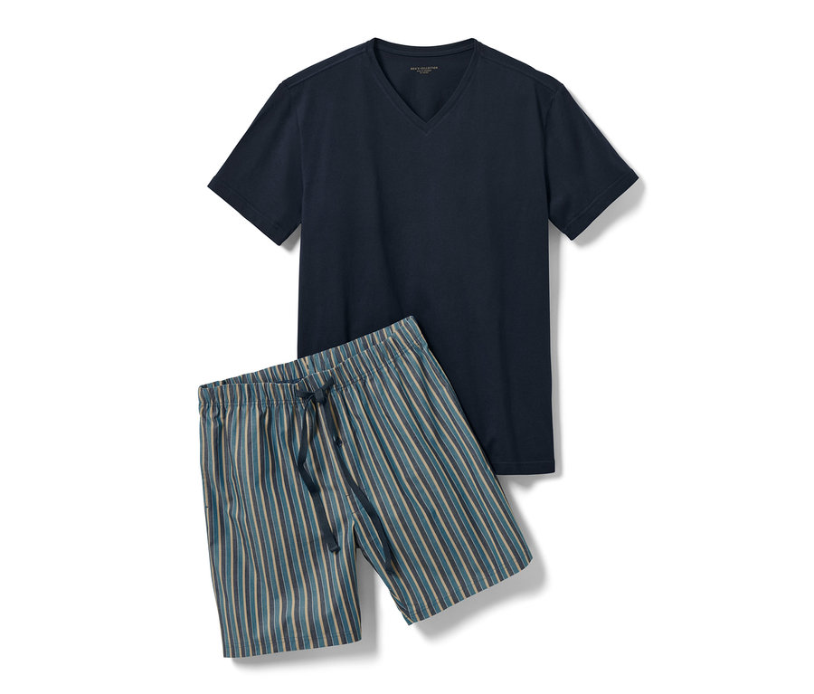 Lacivert, dokuma altlı şort pijama takımı.