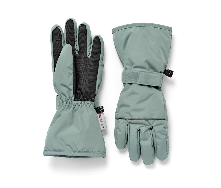 Yeşil çocuk kayak ve kış eldiveni.