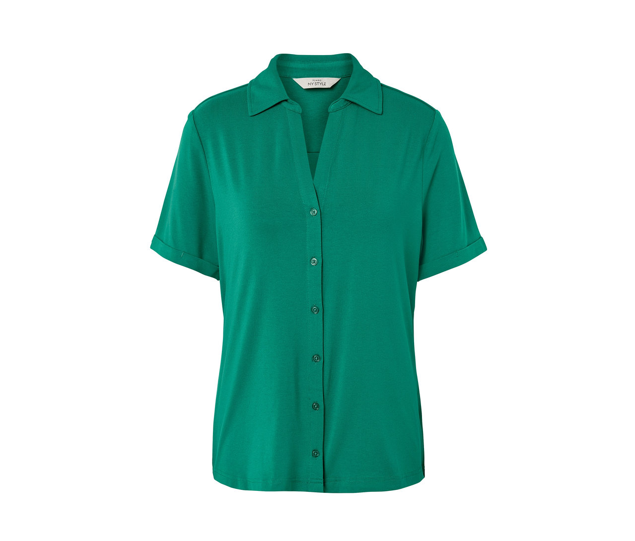 Zümrüt yeşili, düğmeli bluz.