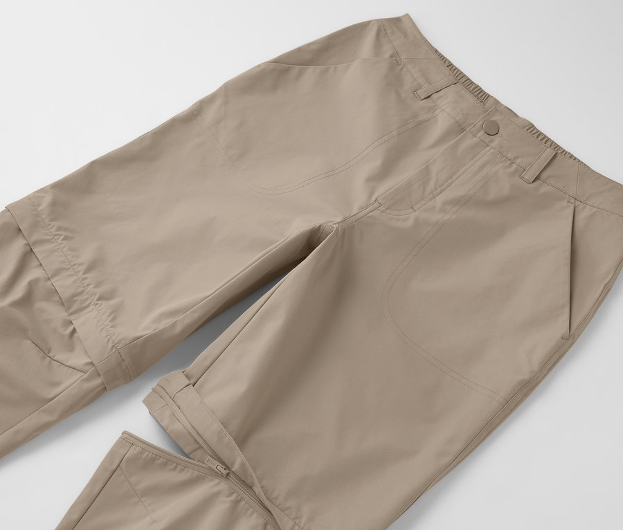 Bej rengi, 2'si 1 arada fonksiyonel pantolon.