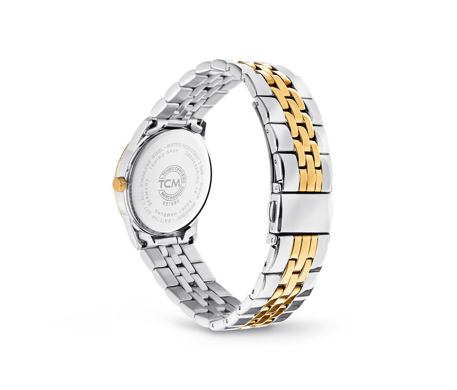 İki renkli tarihli kadın saatinin yakın çekim görüntüsü.