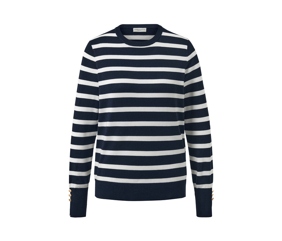 Lacivert çizgili ince örgü kazak.