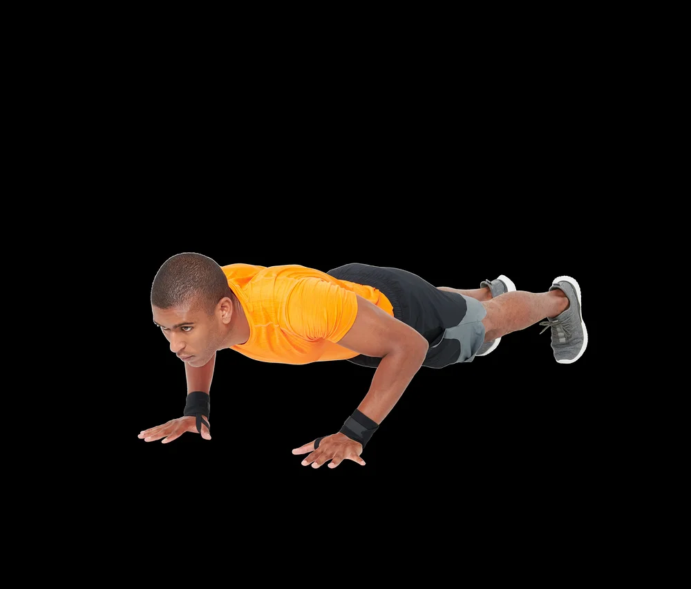 Adam şınav çekiyor ve Fitness El Bileği Manşeti takıyor.