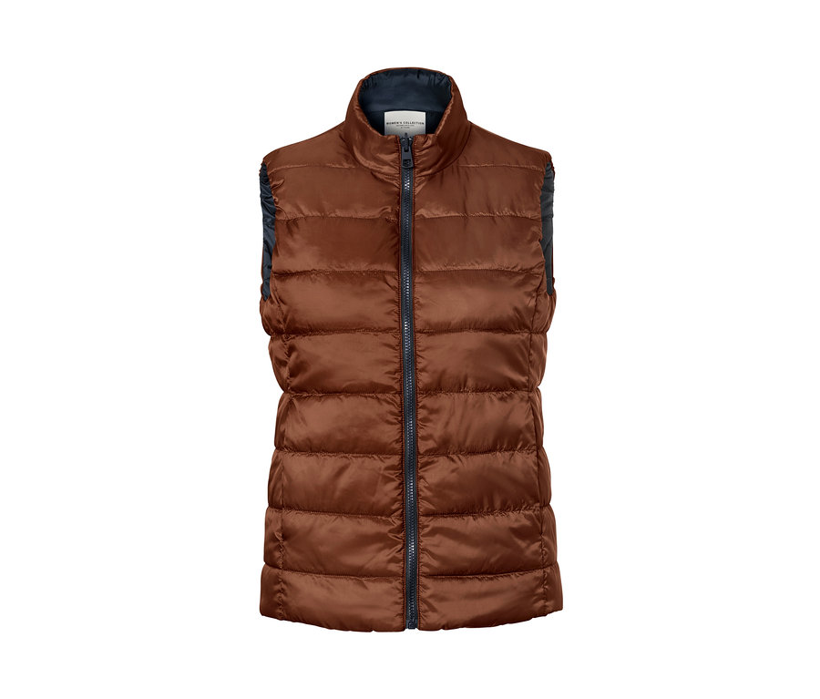 Ortasında fermuarı olan kahverengi Çift Taraflı Yelek.