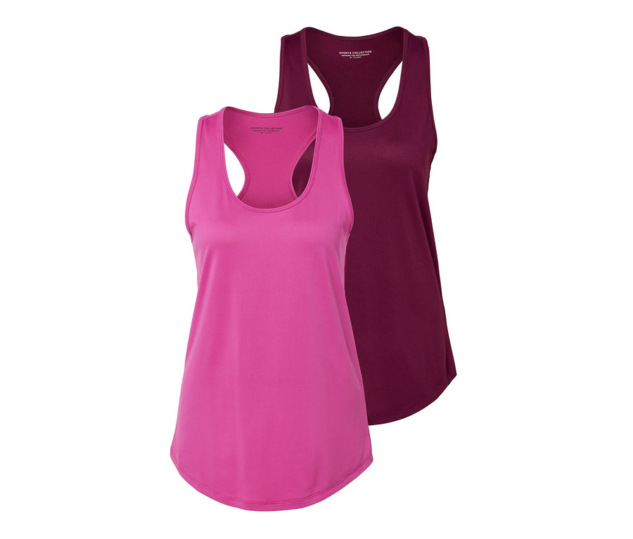 İki adet fonksiyonel atlet, bir pembe ve bir mürdüm rengi.