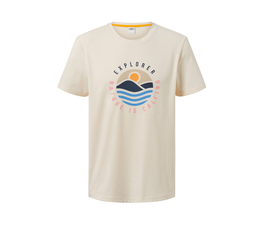 Bej rengi, baskılı tişört.