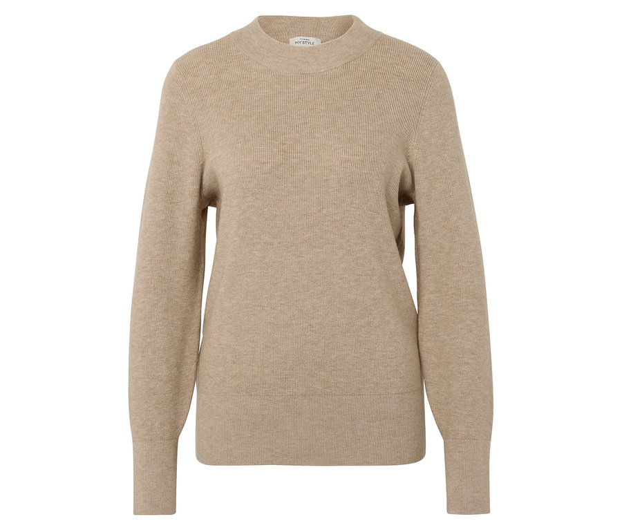 Bej rengi, uzun kollu, bisiklet yakalı kazak.