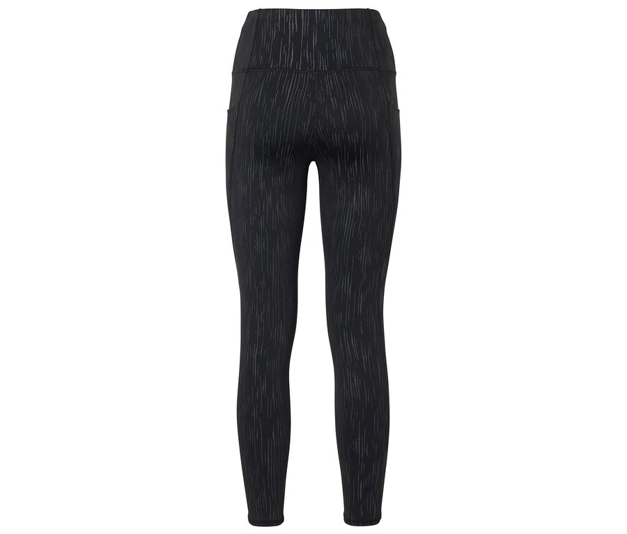 Yüksek belli ve ince desenli siyah tayt.