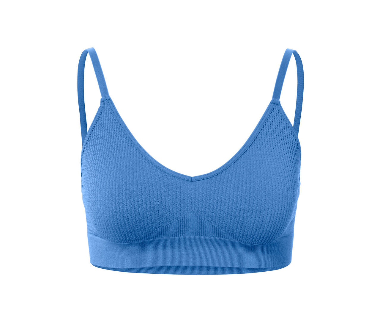 Mavi, dokulu, dikişsiz bralet sütyen