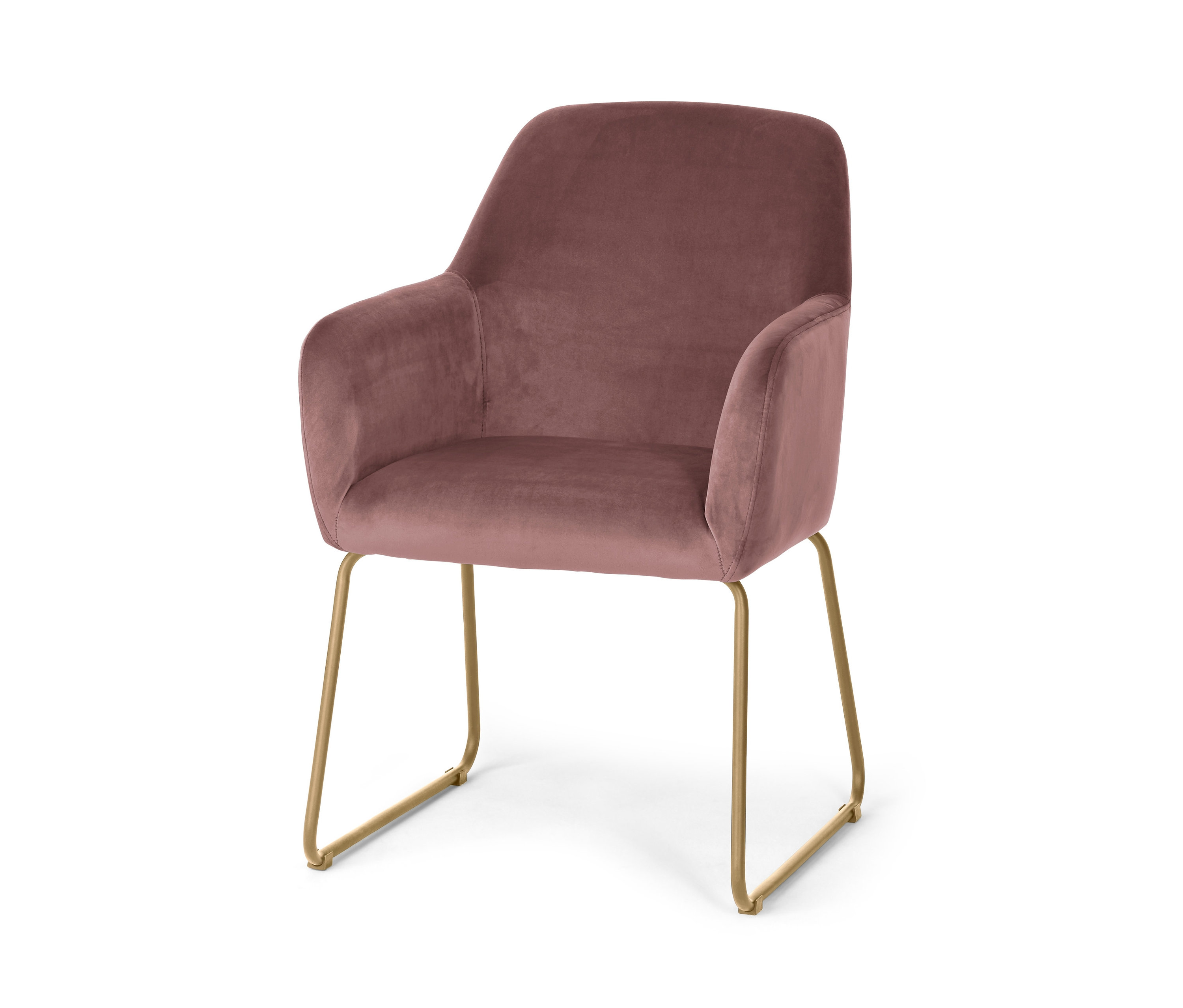 Altın metal ayaklı pembe renkli sandalye.