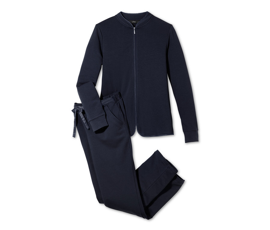 Lacivert renkli, fermuarlı ve bağcıklı Organik Pamuklu Ev Eşofmanı.