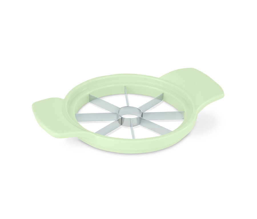 Paslanmaz çelik bıçaklı yeşil renkli 3'ü 1 arada meyve kesici.