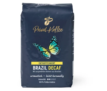 Bir paket Privat Kaffee Brazil (Kafeinsiz) - 500g Çekirdek Kahve.