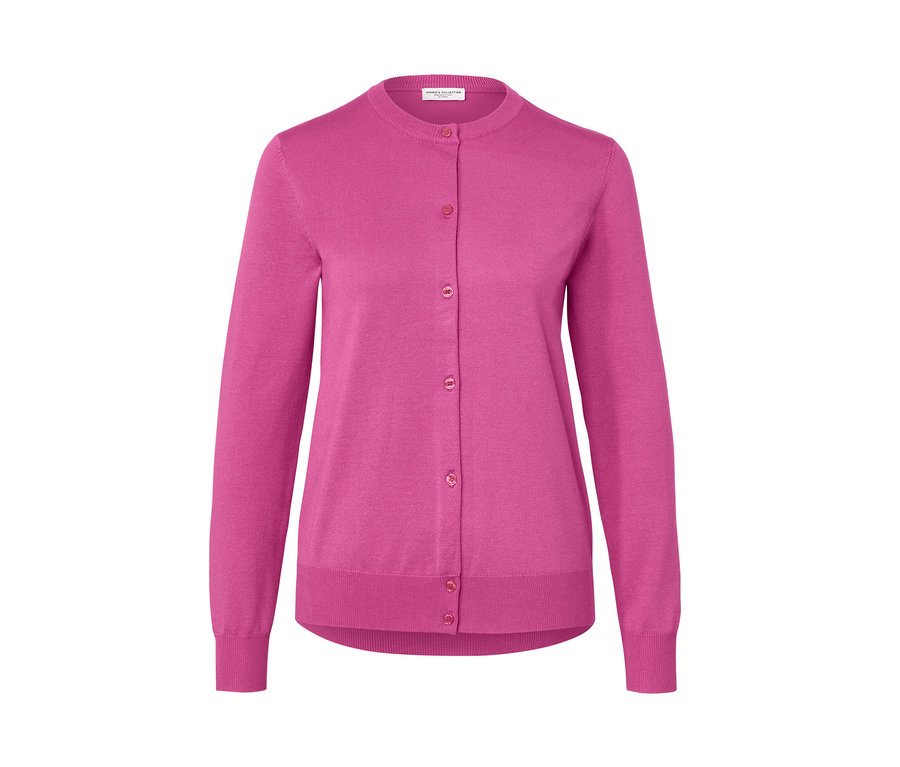 Düğmeli, pembe ince örgü hırka.