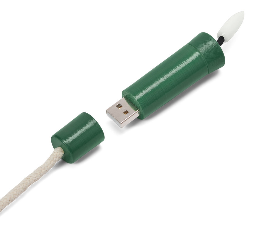 USB bağlantı noktasına ve kablosuna sahip yeşil LED Şişe Lambası »Candle«.