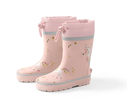 Pembe, unikorn figürlü çocuk yağmur çizmesi