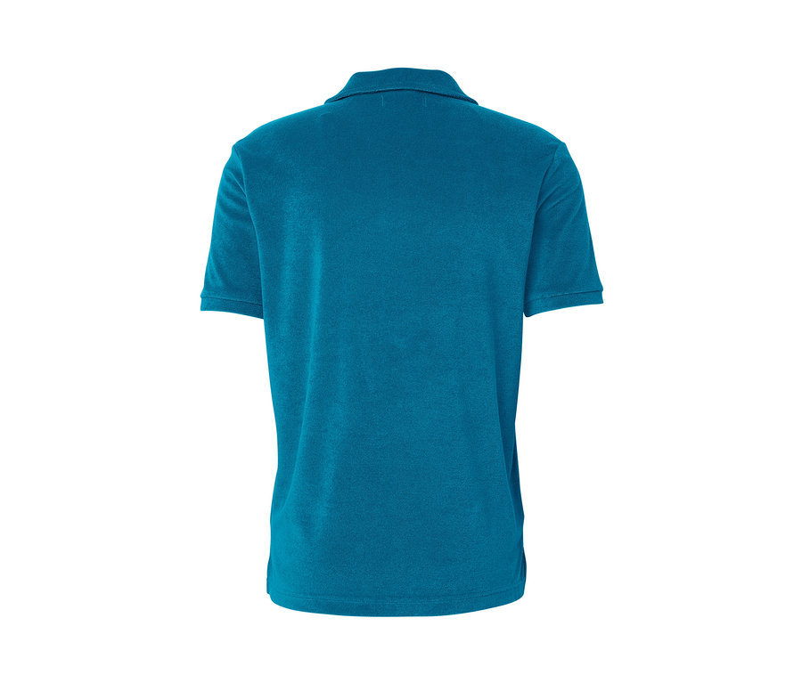 Petrol rengi havlu polo tişörtün arka görünümü.