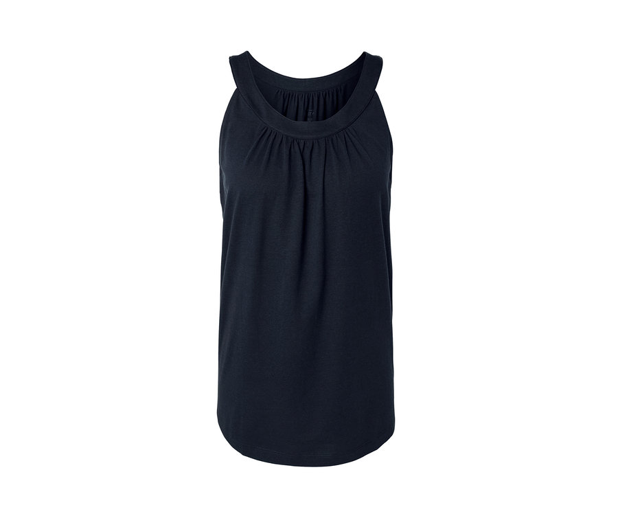 Lacivert, büzgülü yakalı üst.