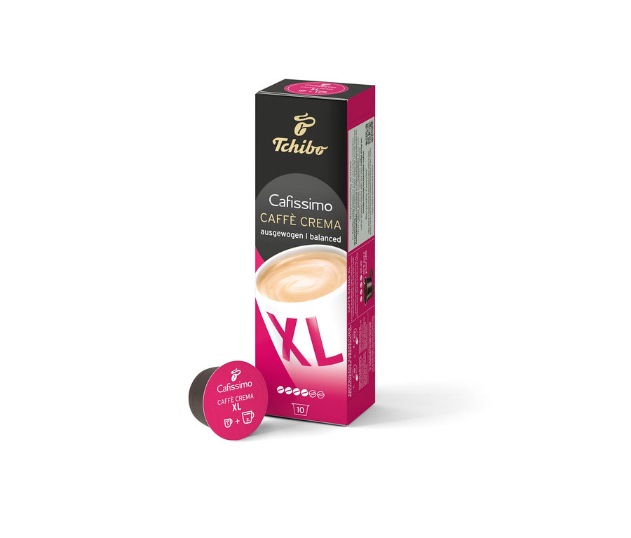 Bir paket ve bir kapsül Cafissimo Caffè Crema XL var.