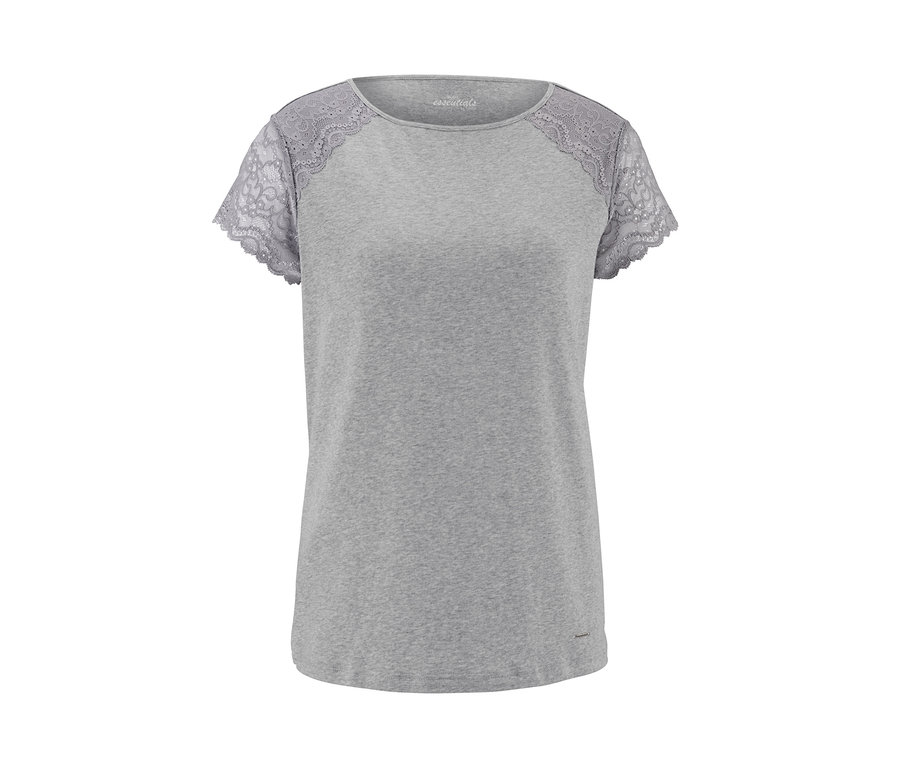 Dantel kollu, gri pijama.