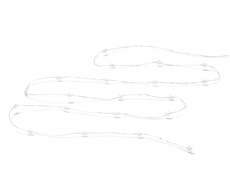 Beyaz arka planda LED Mikro Işık Zinciri, Yıldızlar.