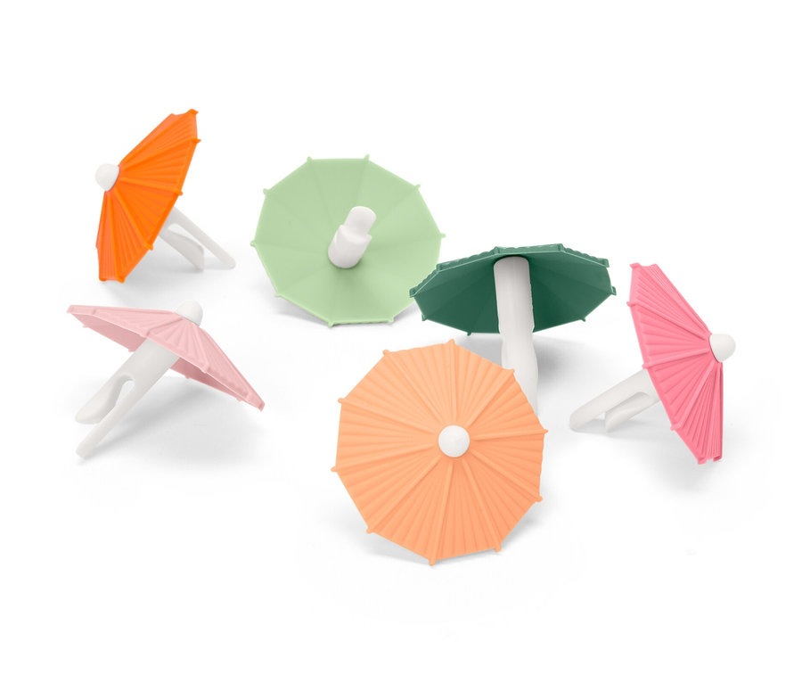 Farklı renklerde şemsiye şeklinde altı bardak işareti.