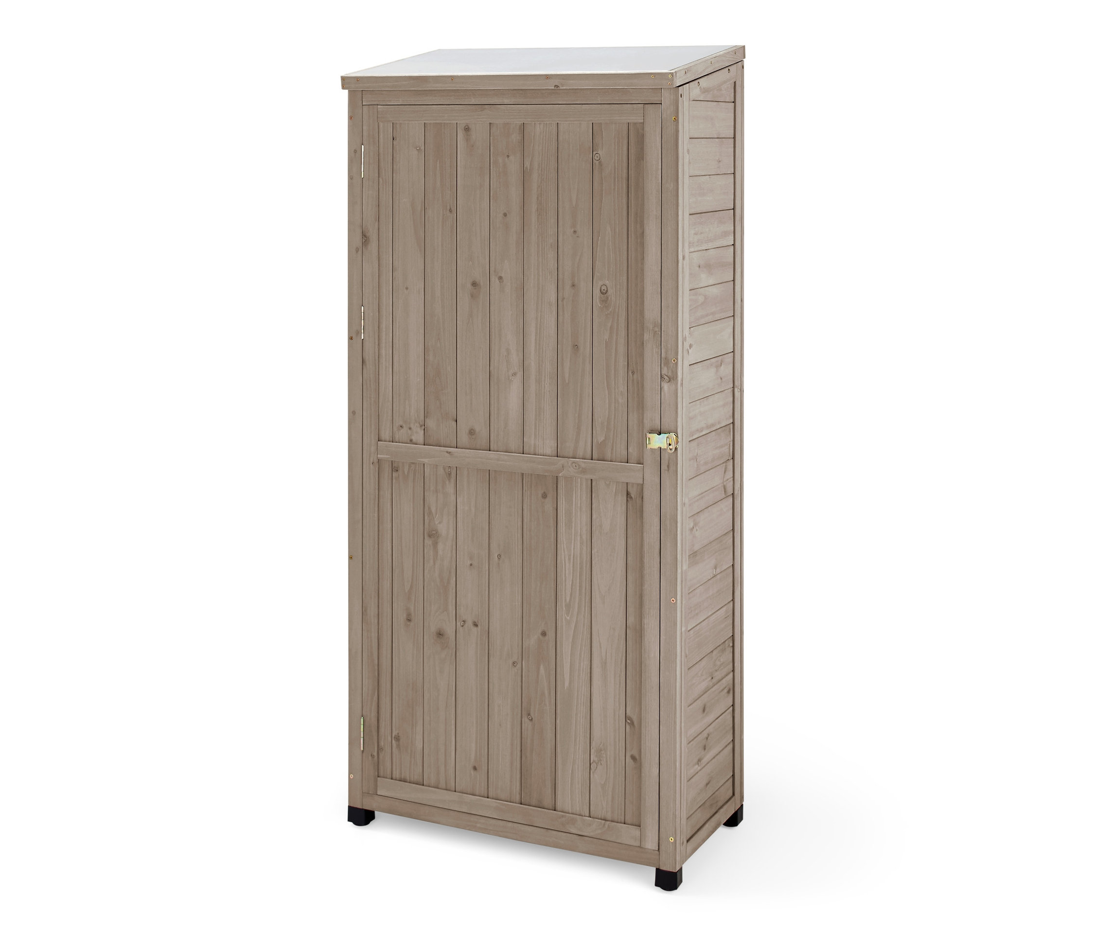 Suni ahşaptan yapılmış büyük bir bahçe dolabı.