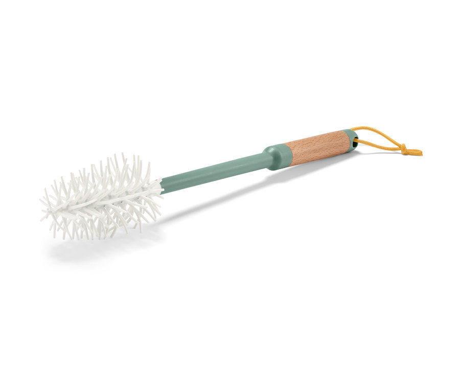 Ahşap saplı ve sarı asma ipli Bardak ve Şişe Temizleme Fırçası.