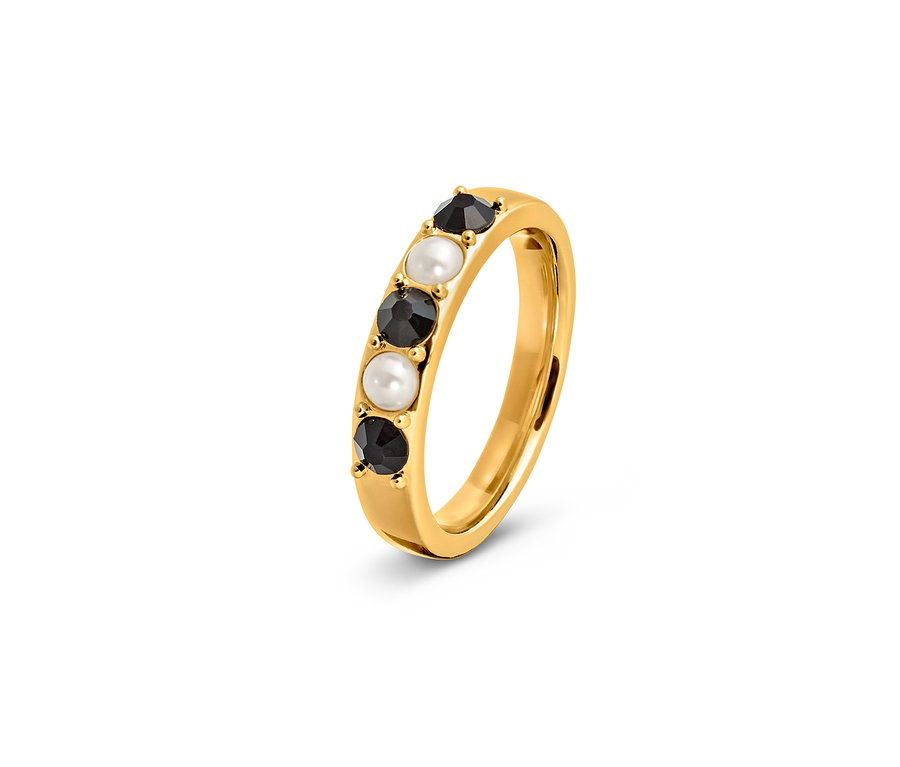 Siyah ve beyaz taşlı altın Yüzük Black and White.