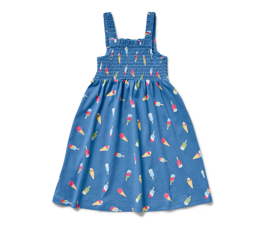 Dondurma baskılı mavi askılı elbise