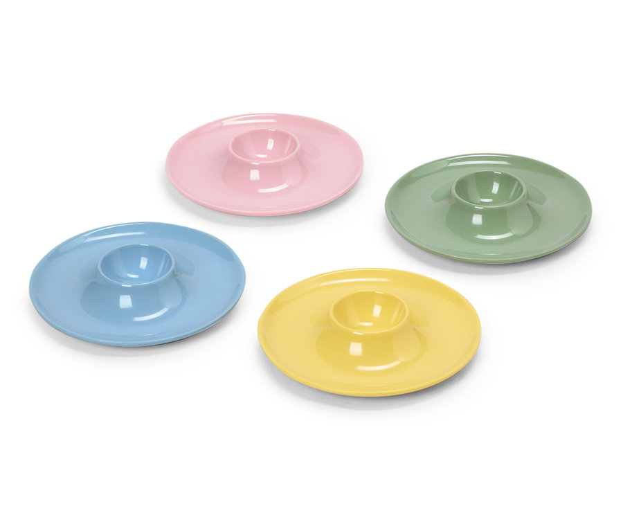 Dört adet pastel renkli yumurtalık: mavi, pembe, yeşil ve sarı.