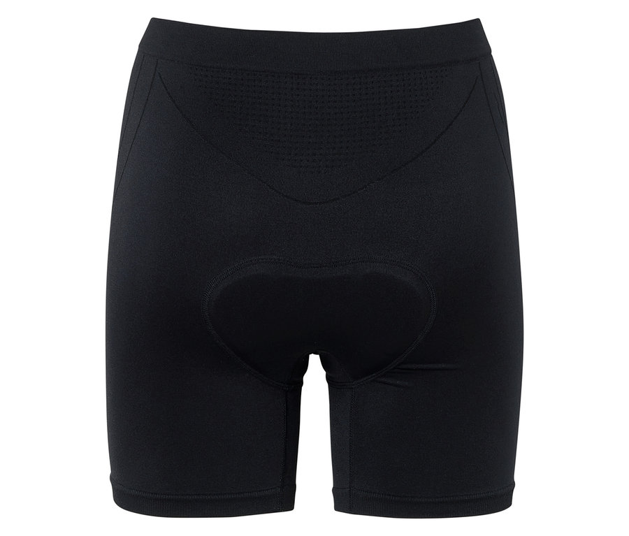 Arkadan görünümüyle siyah, dolgulu bisiklet şortu.