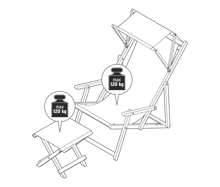 Güneşlikli ve ayaklıklı şezlong çizimi.