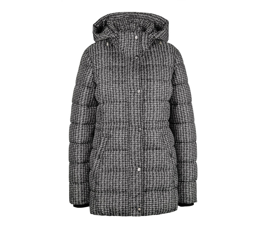 Kazayağı desenli kapüşonlu kadın outdoor mont.