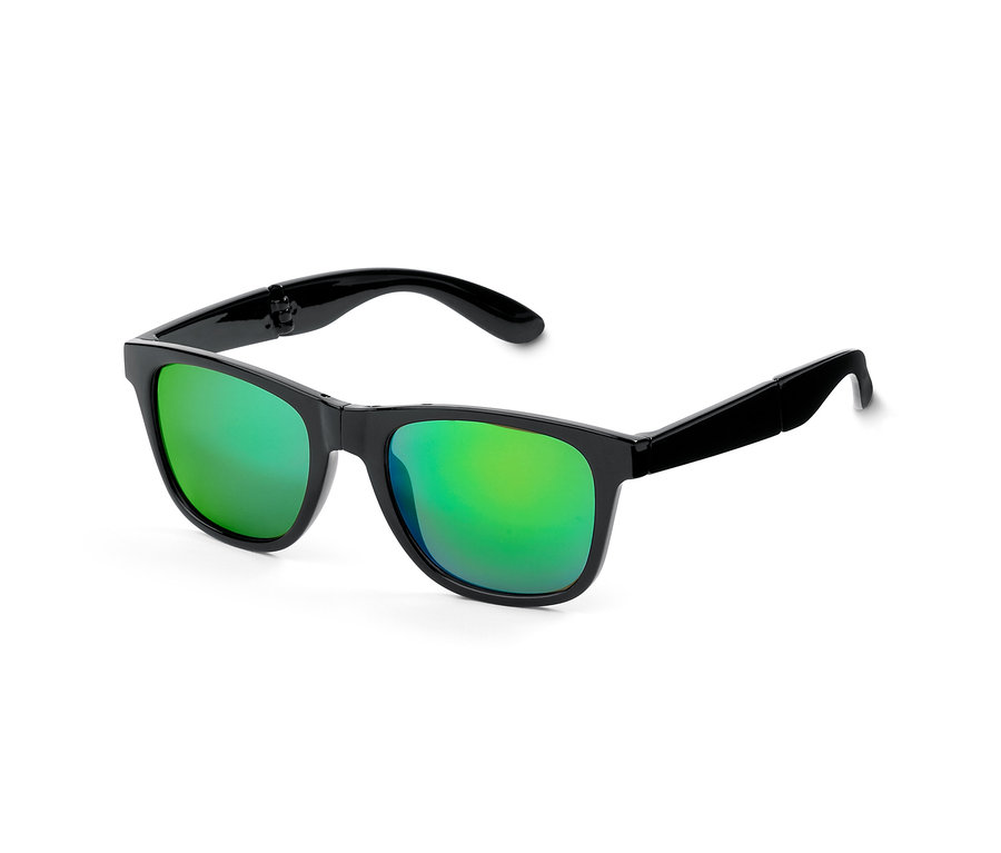 Siyah çerçeveli, katlanır güneş gözlüğü.