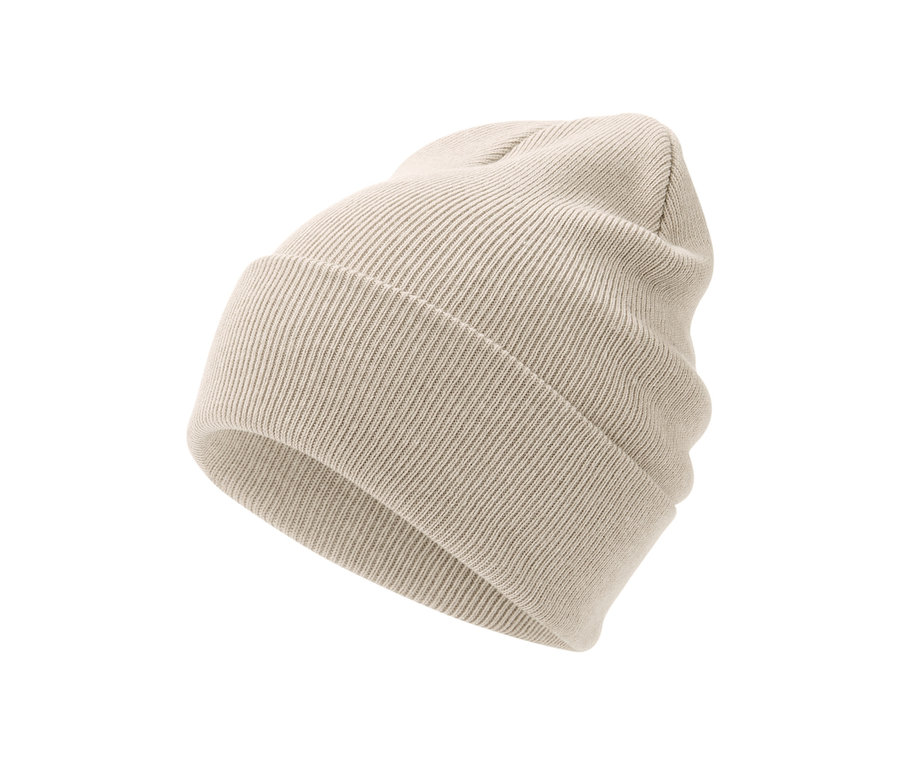 Bej rengi organik pamuklu örgü bere.