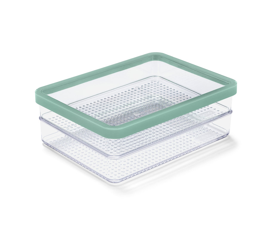 Açık yeşil kapaklı şarküteri saklama kabı.