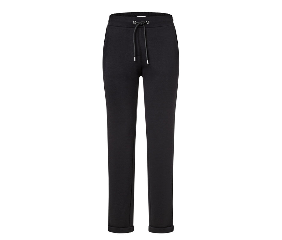 Siyah, beli bağcıklı jogger pantolon.