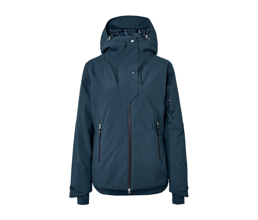 Beyaz arka planda lacivert kayak montu.