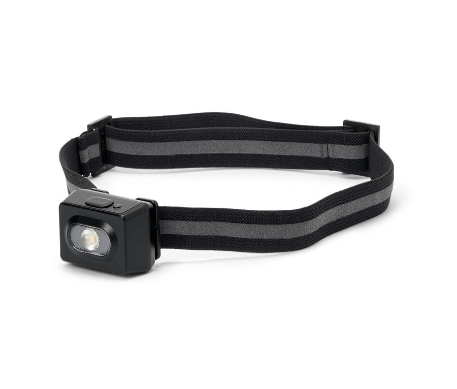 Siyah kasalı ve gri şeritli kayışa sahip Kafa Lambası.