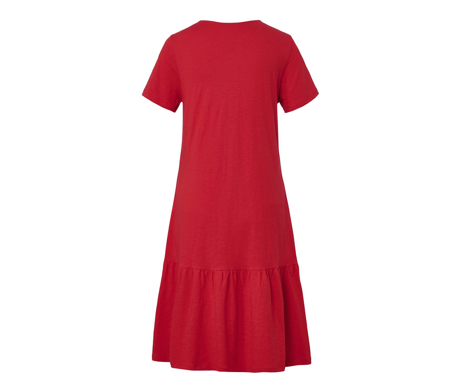 Kırmızı organik pamuklu volanlı jarse elbise