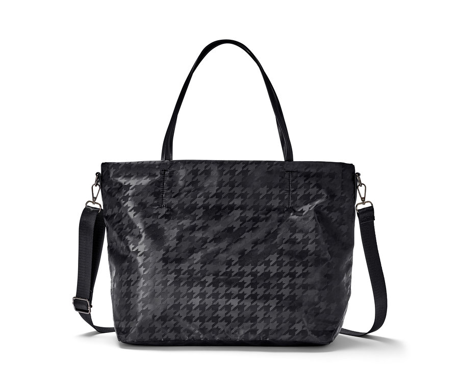 Siyah, kazayağı desenli shopper çanta