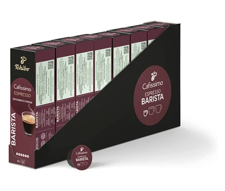 Her biri 80 kapsül içeren bir sıra Cafissimo BARISTA Espresso paketi.