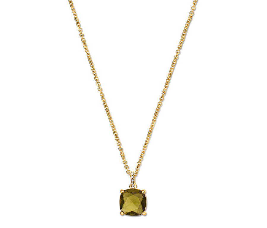 Zeytin yeşili kare taşlı altın kolye.