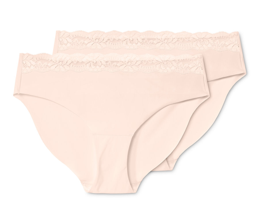 İki adet bej rengi, dantelli Magic-Cut Slip Külot Seti.