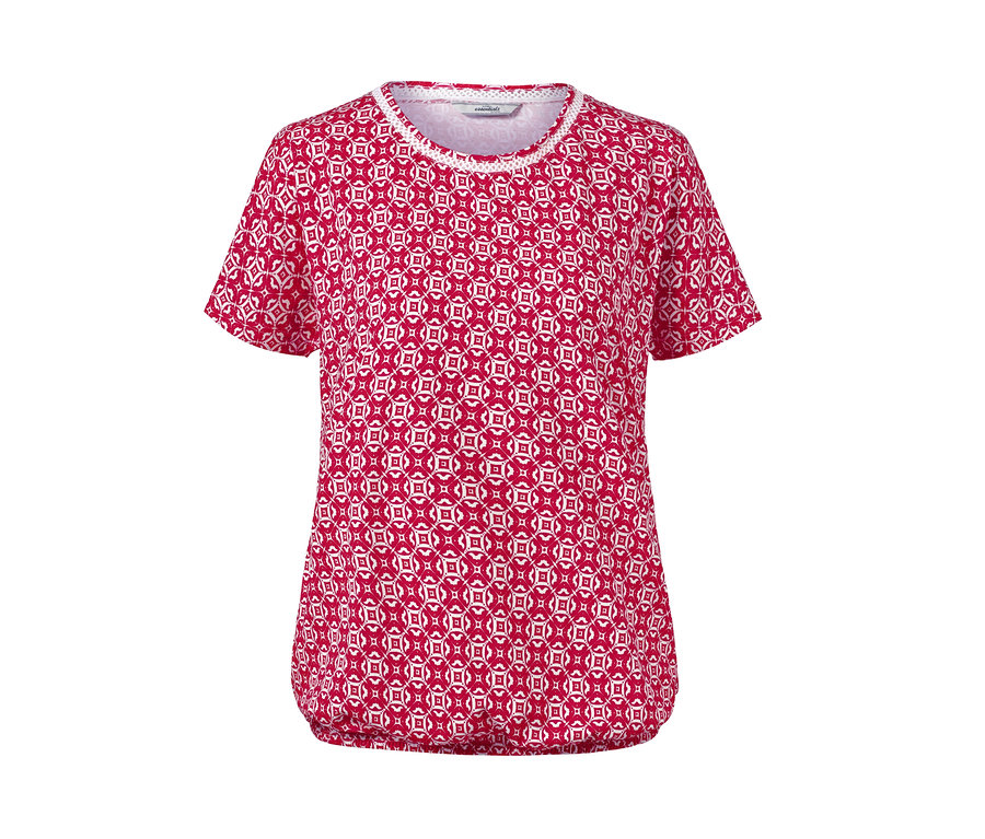 Kırmızı, organik pamuklu baskılı bluz.