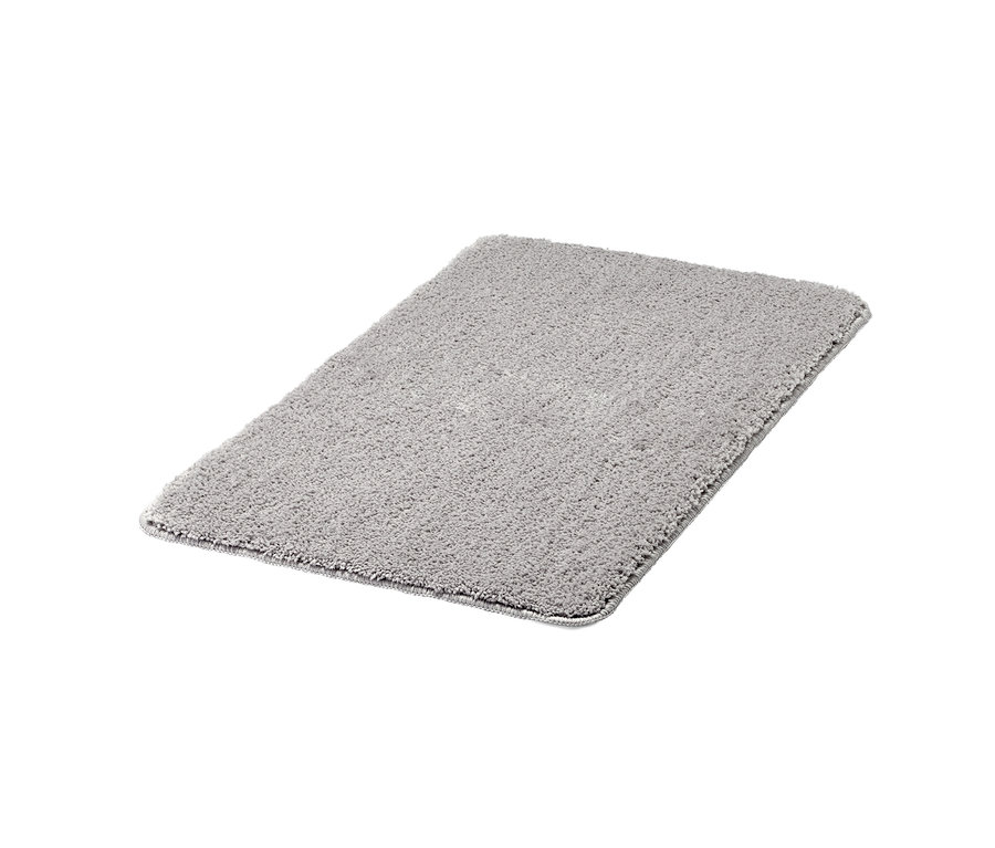 Yaklaşık 45 x 75 cm boyutlarında gri bir banyo paspası.