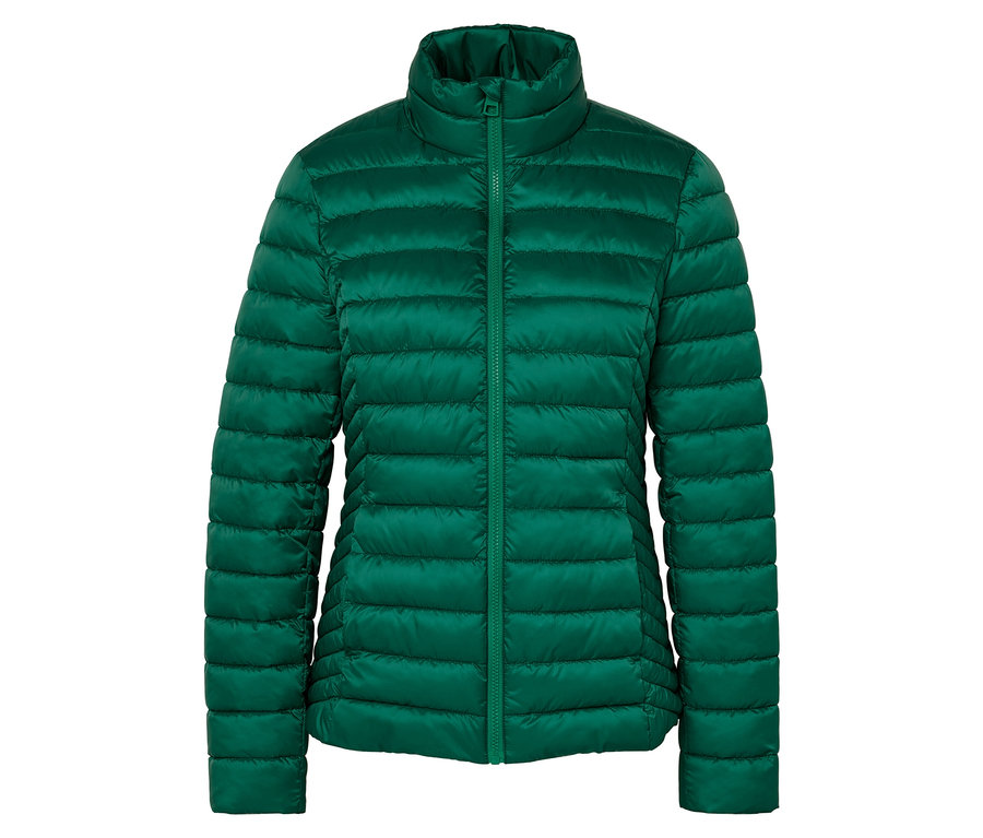 Yeşil, fermuarlı, kapitone ceket.