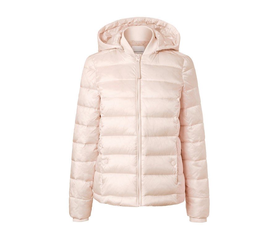 Pembe kapüşonlu kapitone mont